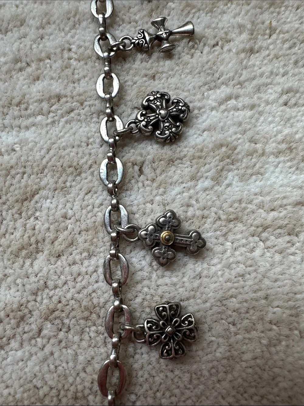 Brighton Eternity Crosses Charm Bracelet vintage Silverplate Two Tone 8.5”